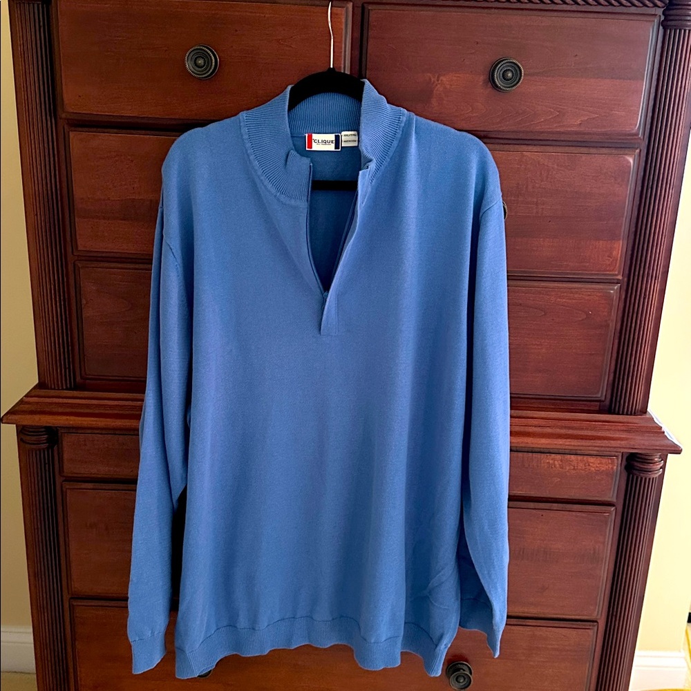 Clique Sweater Mens XXL Blue Cotton 1/4 Zip Pullover Ribbed Hem Cuffs